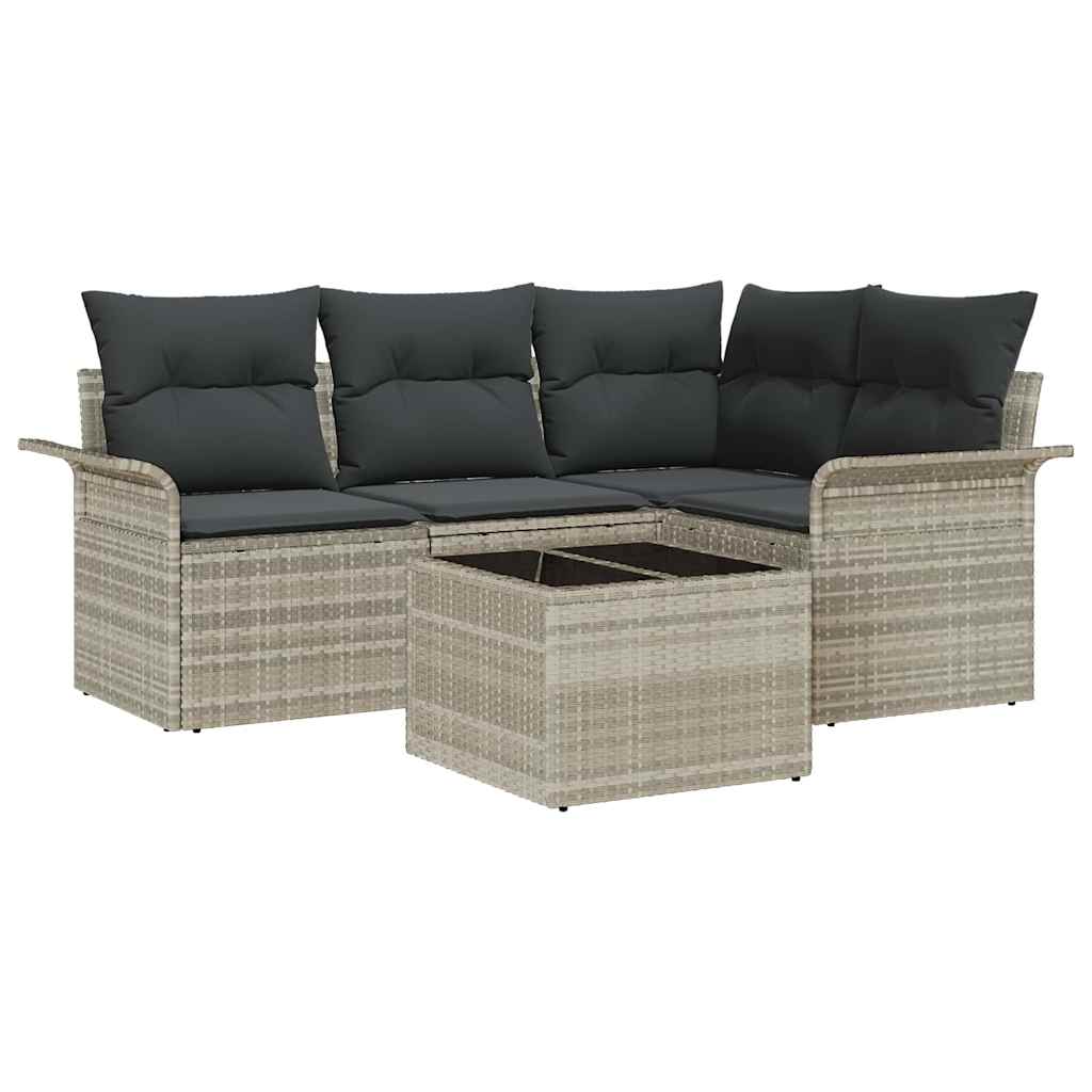 Tuin Sofa Set met opslag 5 pcs Lichtgrijs poly rattan is nu te koop bij PeponiXL, paradijselijk wonen!