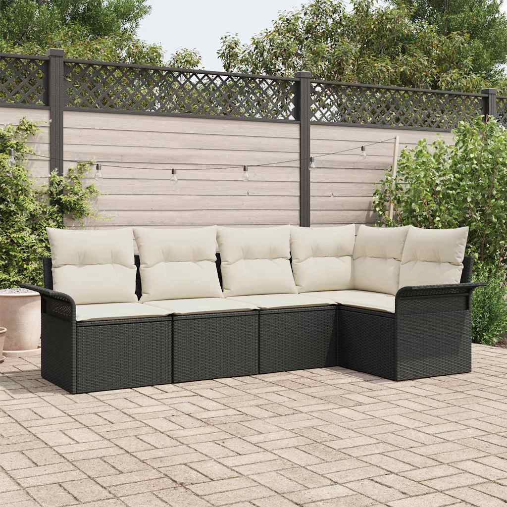 Tuin Sofa Set met opslag 5 pcs Zwart poly rattan is nu te koop bij PeponiXL, paradijselijk wonen!