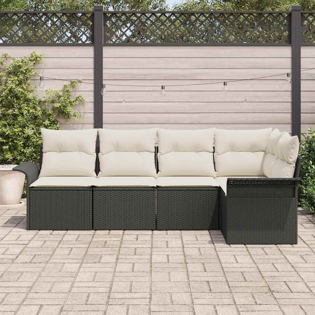 Tuin Sofa Set met opslag 5 pcs Zwart poly rattan is nu te koop bij PeponiXL, paradijselijk wonen!