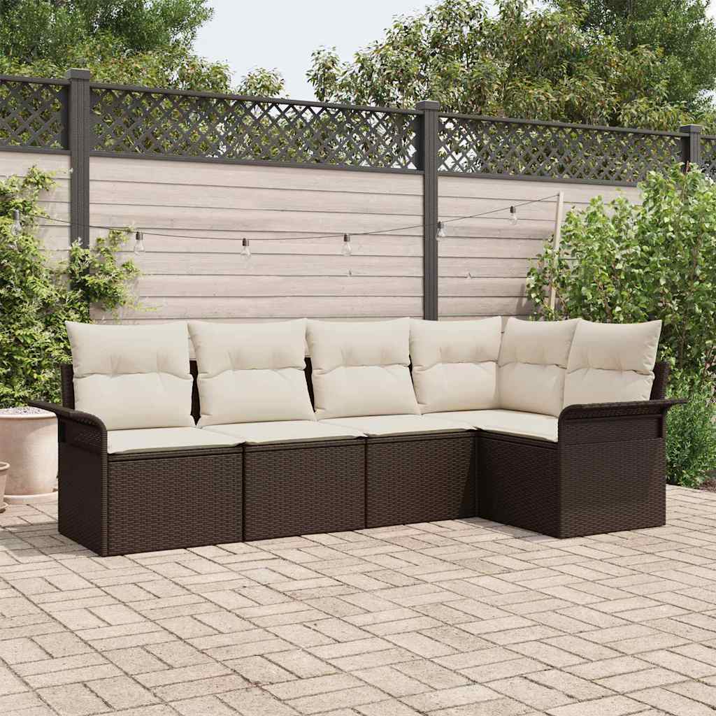Tuin Sofa Set met opslag 5 pcs Bruin poly rattan is nu te koop bij PeponiXL, paradijselijk wonen!