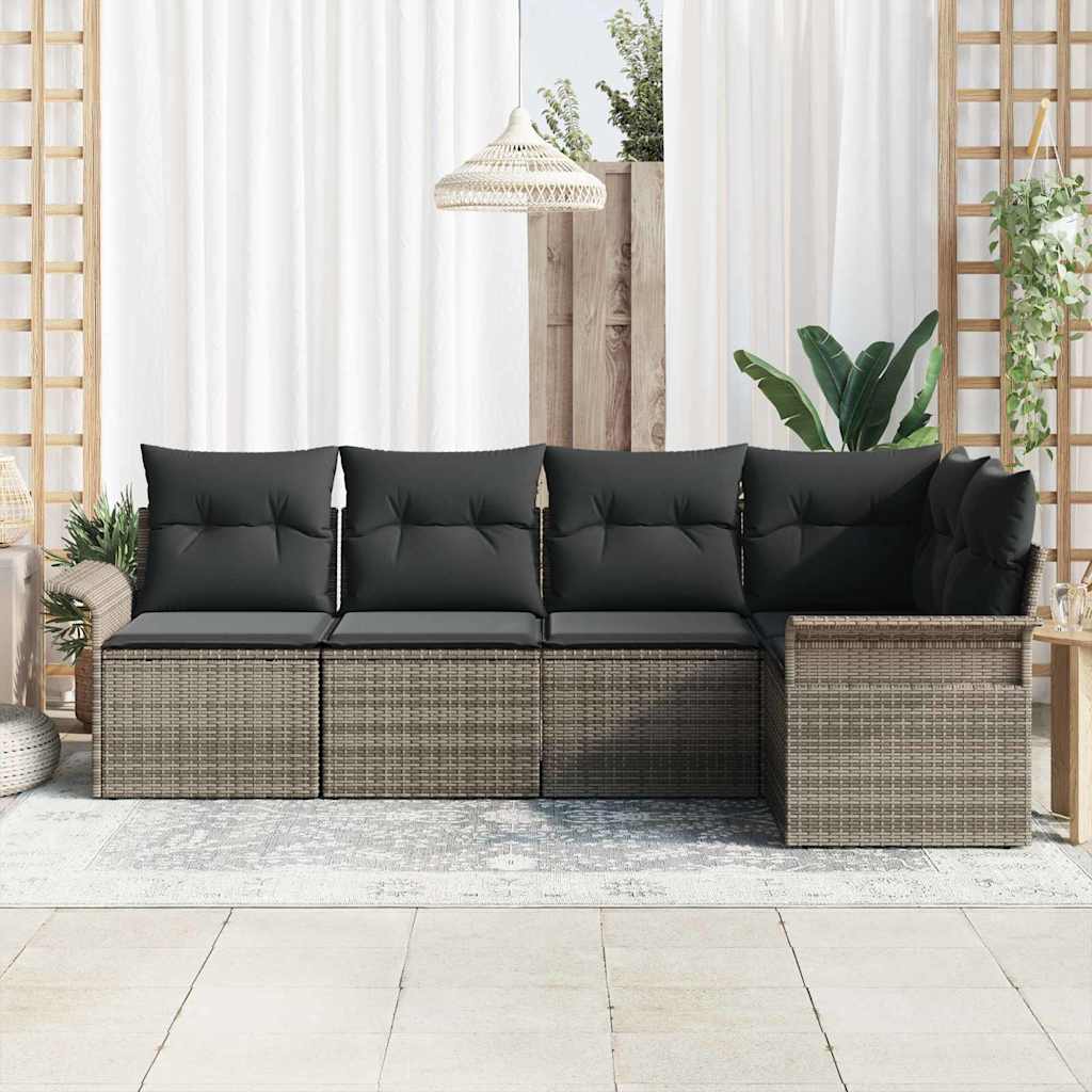 Tuin Sofa Set met opslag 5 pcs Grijs poly rattan is nu te koop bij PeponiXL, paradijselijk wonen!