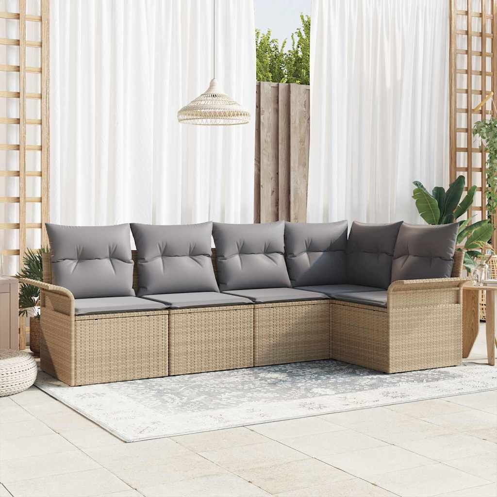 Tuin Sofa Set met kussen met opslag 5 pcs Beige Poly riet is nu te koop bij PeponiXL, paradijselijk wonen!