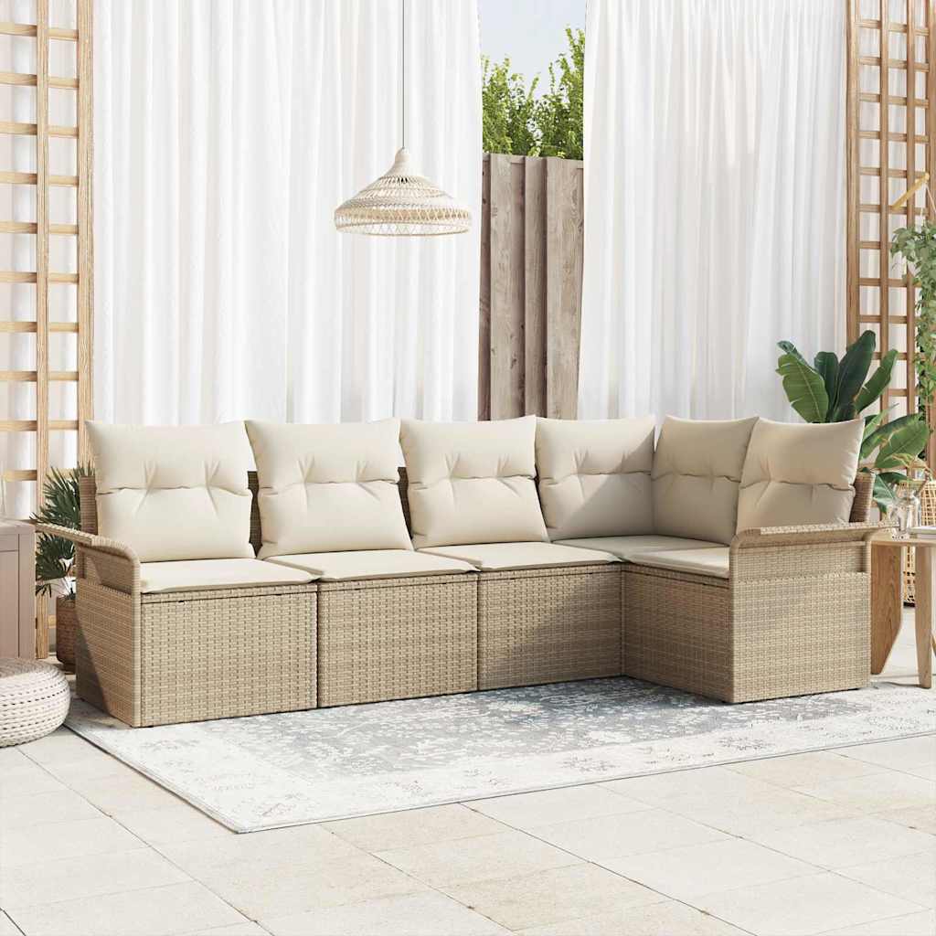 Tuin Sofa Set met opslag 5 pcs Beige poly rattan is nu te koop bij PeponiXL, paradijselijk wonen!