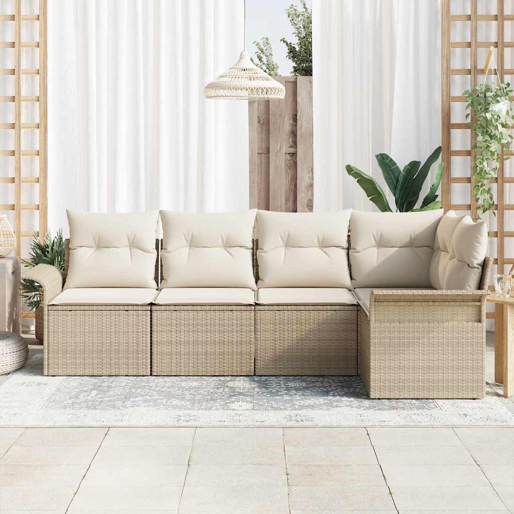 Tuin Sofa Set met opslag 5 pcs Beige poly rattan is nu te koop bij PeponiXL, paradijselijk wonen!