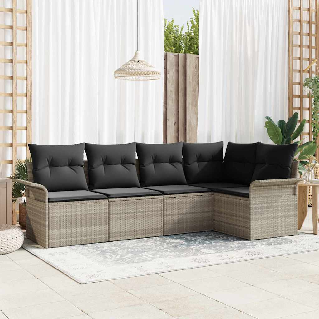 Tuin Sofa Set met opslag 5 pcs Lichtgrijs poly rattan is nu te koop bij PeponiXL, paradijselijk wonen!