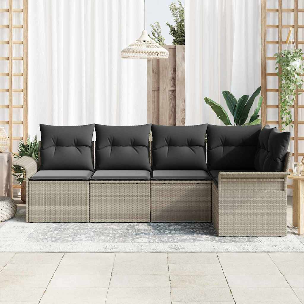 Tuin Sofa Set met opslag 5 pcs Lichtgrijs poly rattan is nu te koop bij PeponiXL, paradijselijk wonen!