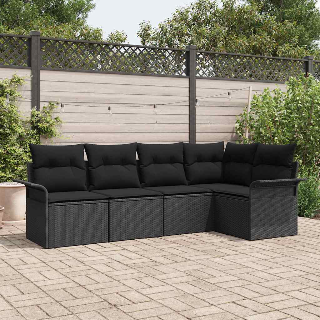 Tuin Sofa Set met opslag 5 pcs Zwart poly rattan is nu te koop bij PeponiXL, paradijselijk wonen!