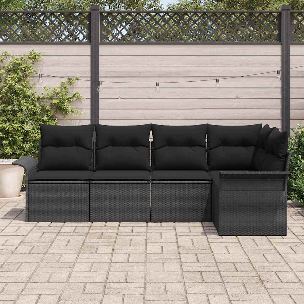 Tuin Sofa Set met opslag 5 pcs Zwart poly rattan is nu te koop bij PeponiXL, paradijselijk wonen!