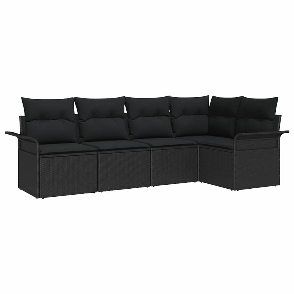 Tuin Sofa Set met opslag 5 pcs Zwart poly rattan is nu te koop bij PeponiXL, paradijselijk wonen!