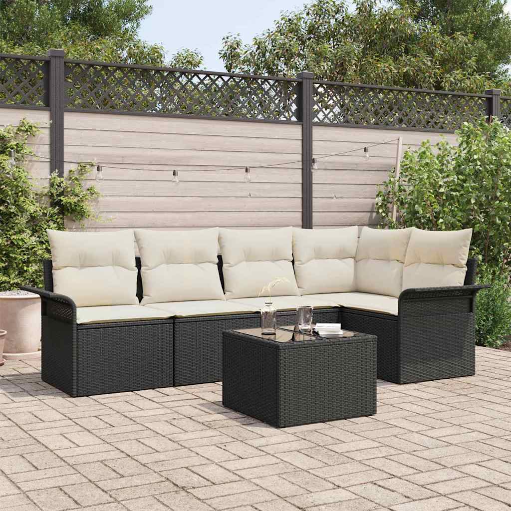 Tuin Sofa Set met kussen met opslag 6 pcs Zwart Poly riet is nu te koop bij PeponiXL, paradijselijk wonen!
