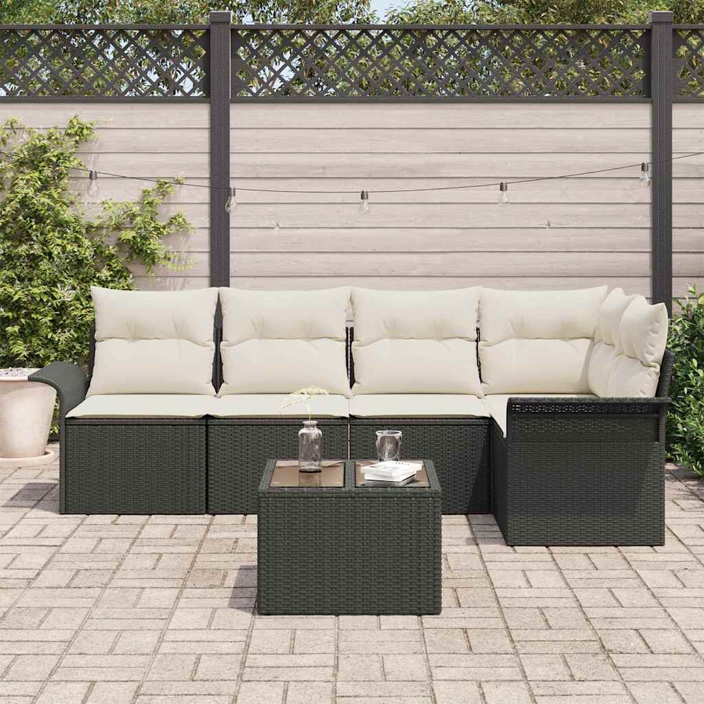Tuin Sofa Set met kussen met opslag 6 pcs Zwart Poly riet is nu te koop bij PeponiXL, paradijselijk wonen!