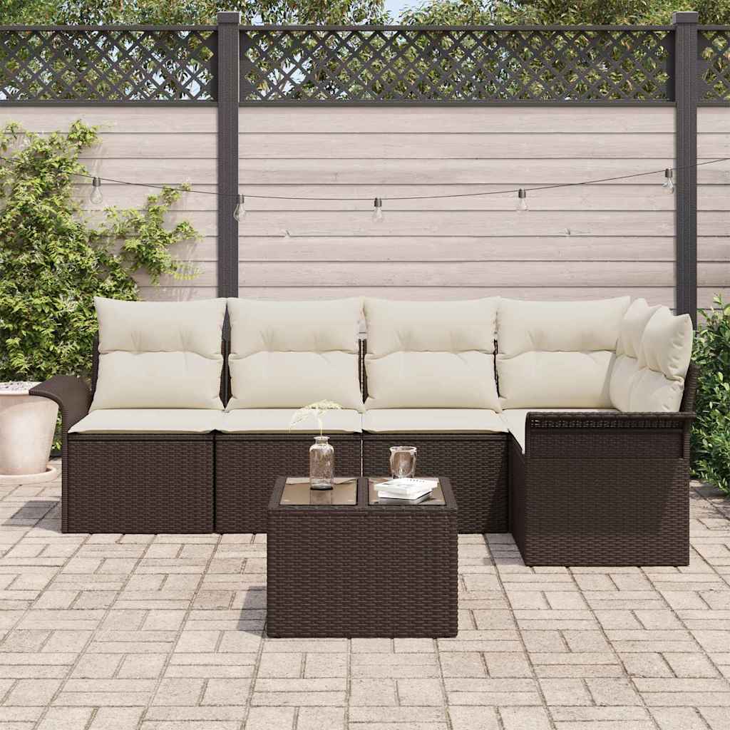 Tuin Sofa Set met opslag 6 pcs Bruin poly rattan is nu te koop bij PeponiXL, paradijselijk wonen!