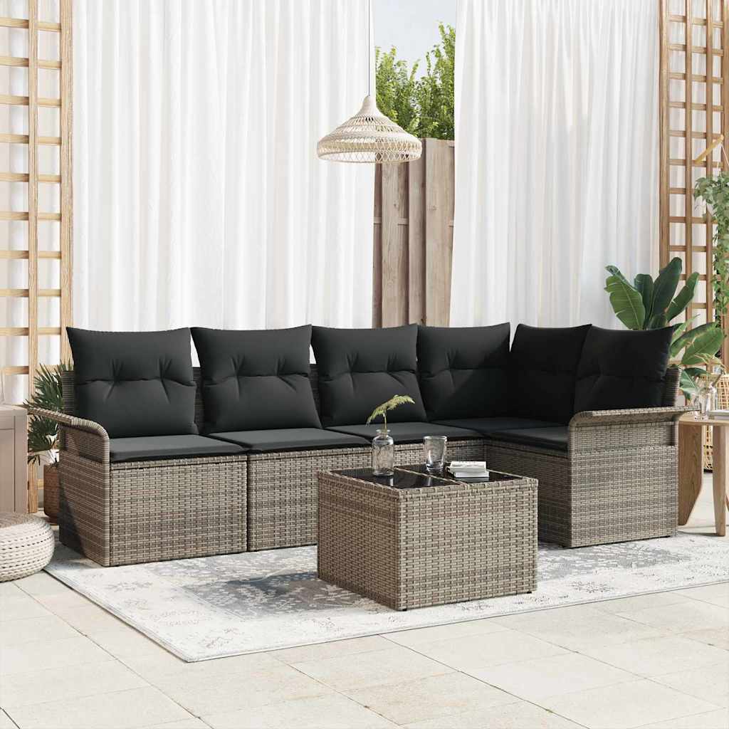 Tuin Sofa Set met kussen met opslag 6 pcs Grijs Poly riet is nu te koop bij PeponiXL, paradijselijk wonen!
