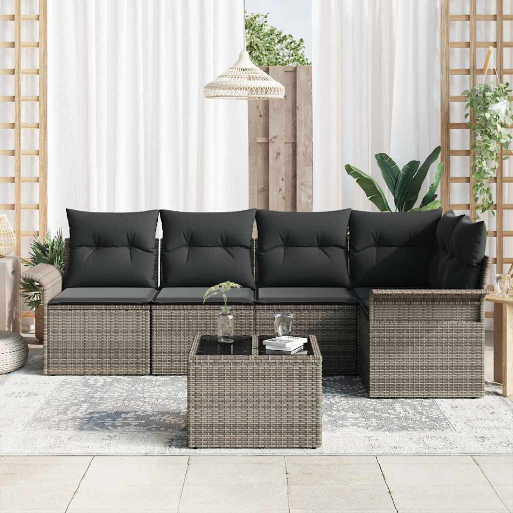 Tuin Sofa Set met kussen met opslag 6 pcs Grijs Poly riet is nu te koop bij PeponiXL, paradijselijk wonen!