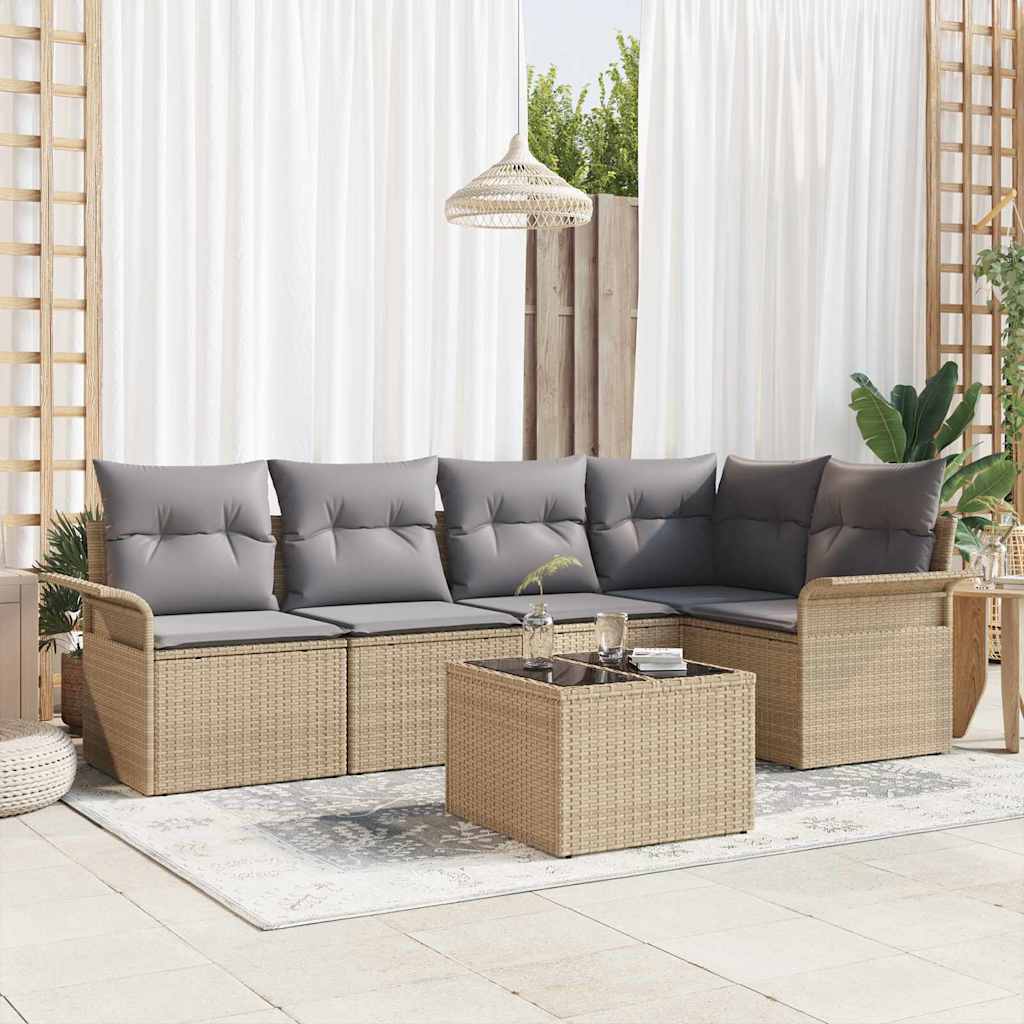 Tuin Sofa Set met kussen met opslag 6 pcs Beige Poly riet is nu te koop bij PeponiXL, paradijselijk wonen!
