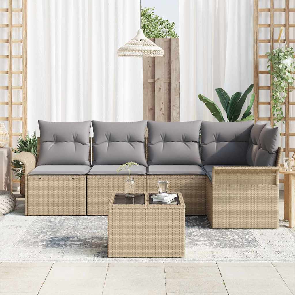 Tuin Sofa Set met kussen met opslag 6 pcs Beige Poly riet is nu te koop bij PeponiXL, paradijselijk wonen!