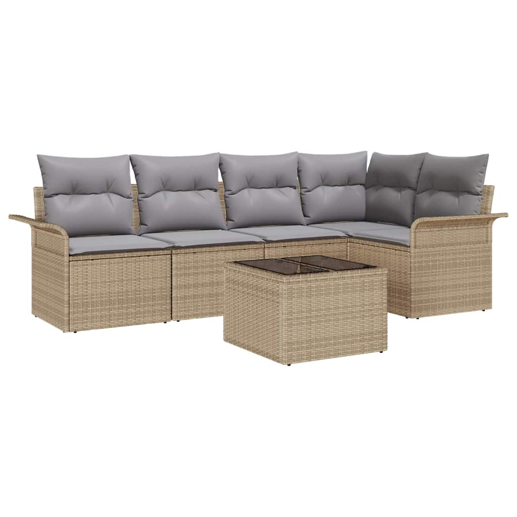 Tuin Sofa Set met kussen met opslag 6 pcs Beige Poly riet is nu te koop bij PeponiXL, paradijselijk wonen!