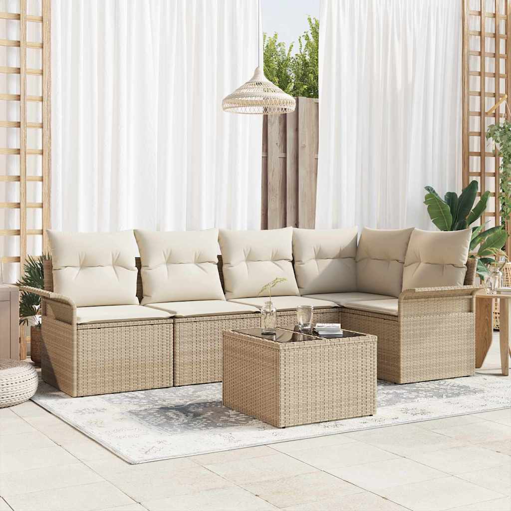 Tuin Sofa Set met kussen met opslag 6 pcs Beige Poly riet is nu te koop bij PeponiXL, paradijselijk wonen!
