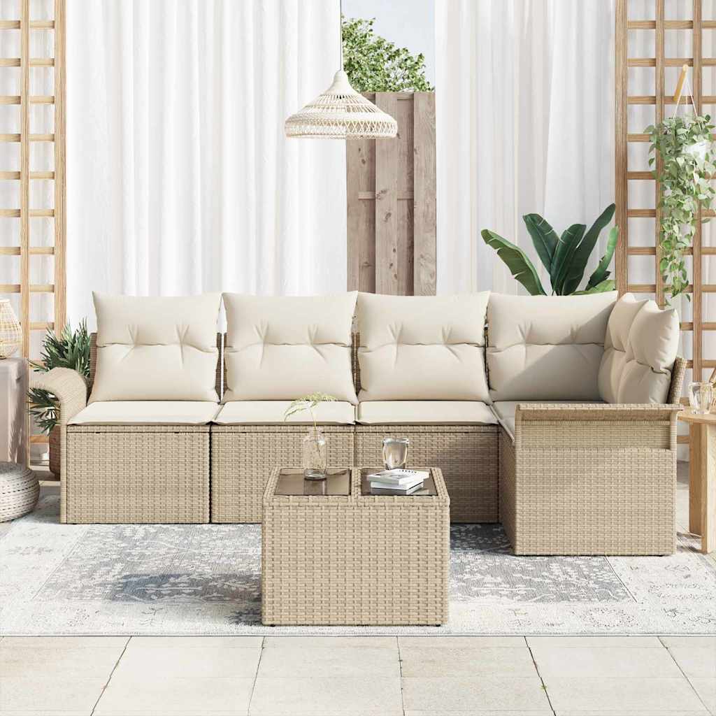 Tuin Sofa Set met kussen met opslag 6 pcs Beige Poly riet is nu te koop bij PeponiXL, paradijselijk wonen!