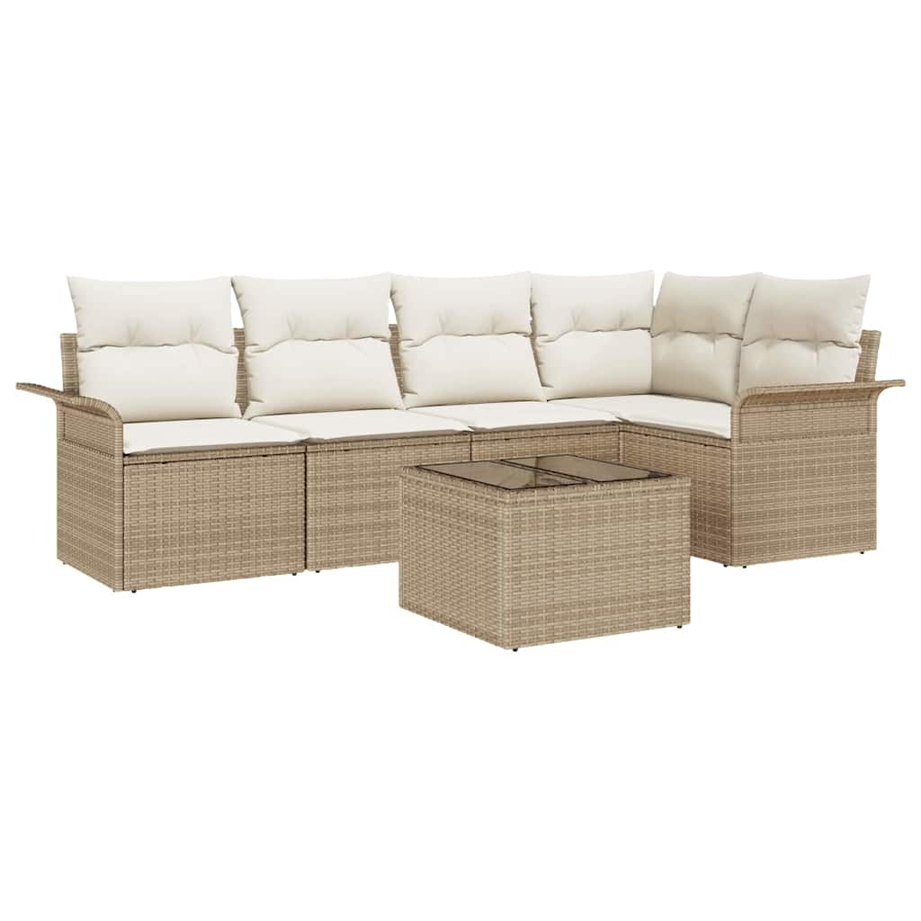 Tuin Sofa Set met kussen met opslag 6 pcs Beige Poly riet is nu te koop bij PeponiXL, paradijselijk wonen!