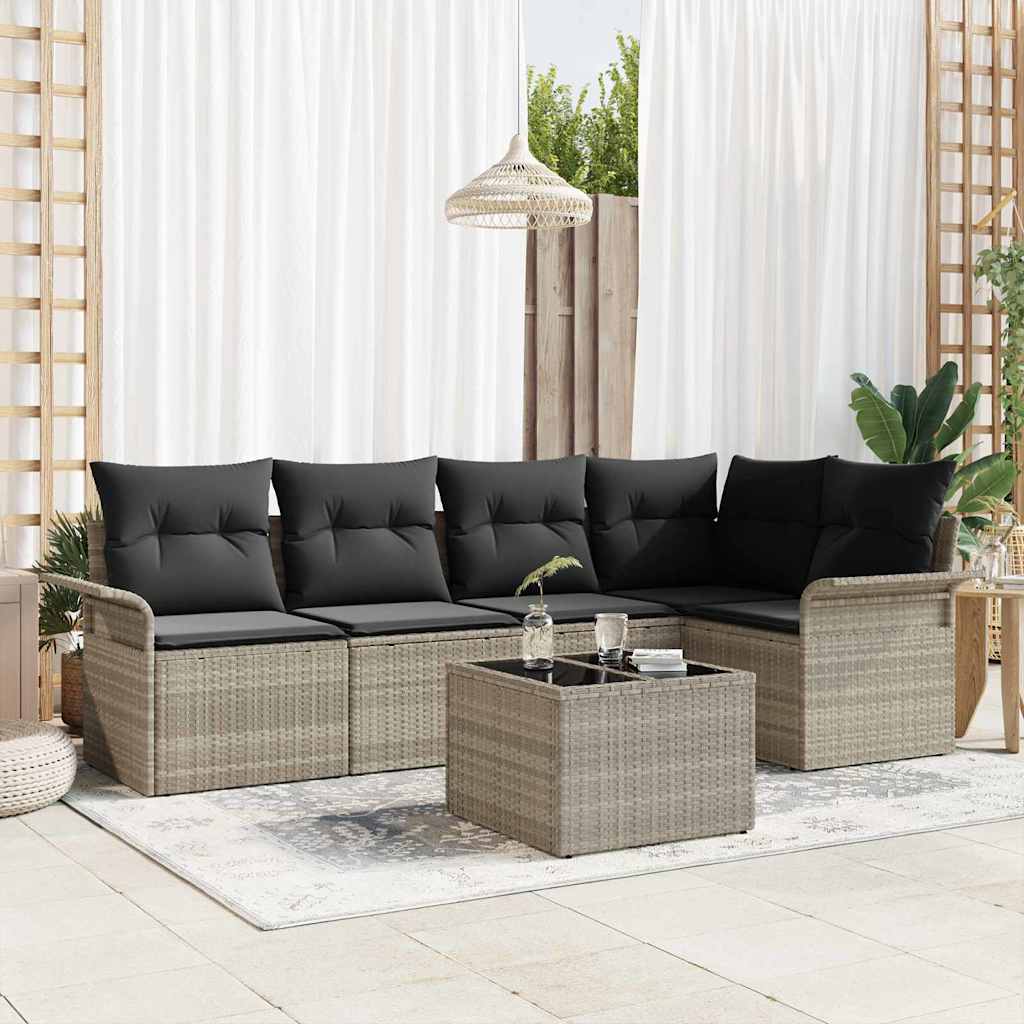 Tuin Sofa Set met kussen met opslag 6 pcs Lichtgrijs Poly riet is nu te koop bij PeponiXL, paradijselijk wonen!