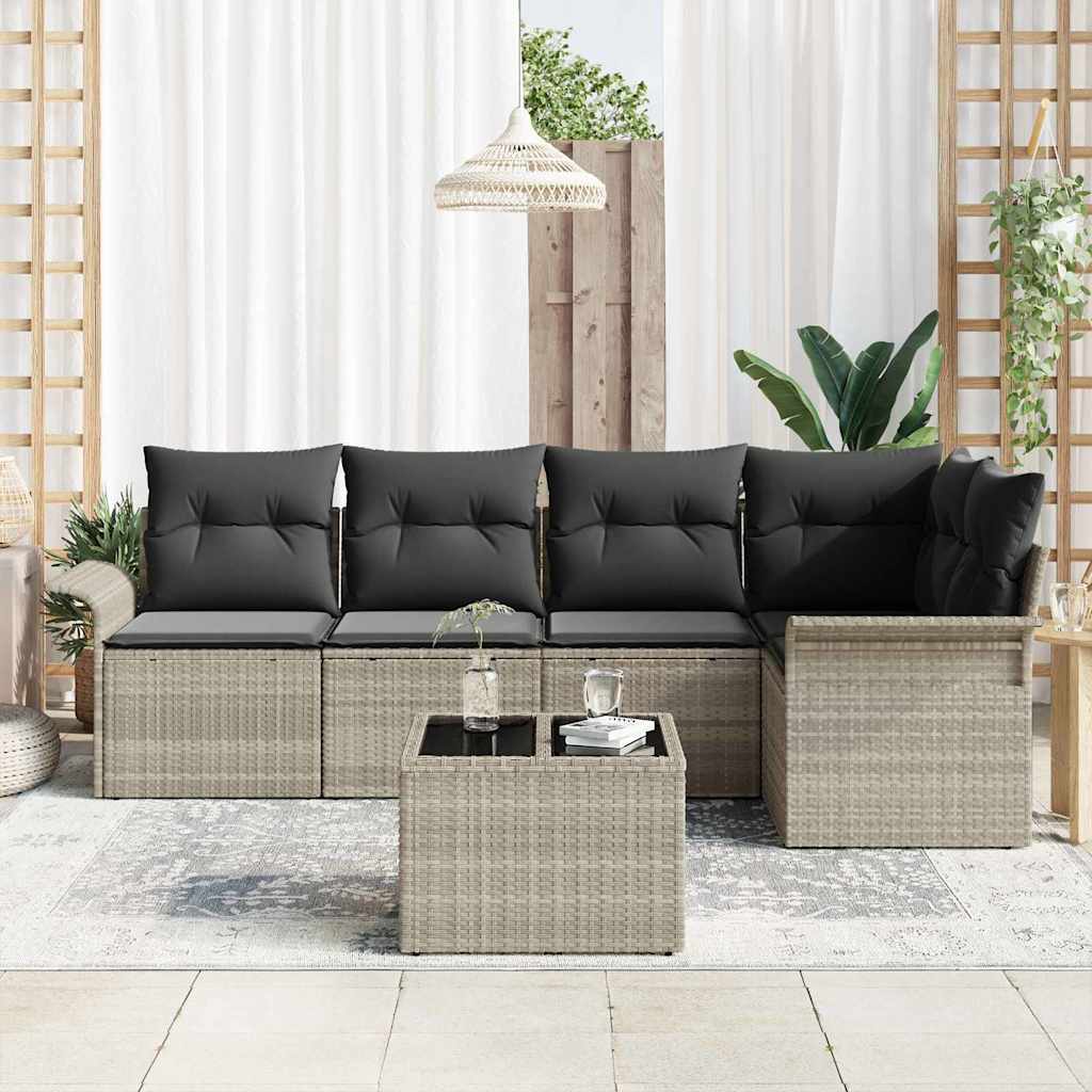 Tuin Sofa Set met kussen met opslag 6 pcs Lichtgrijs Poly riet is nu te koop bij PeponiXL, paradijselijk wonen!