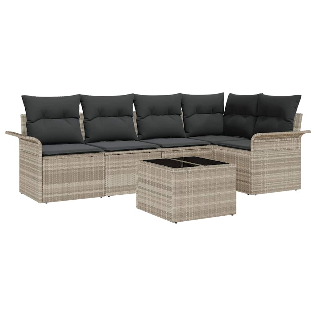Tuin Sofa Set met kussen met opslag 6 pcs Lichtgrijs Poly riet is nu te koop bij PeponiXL, paradijselijk wonen!