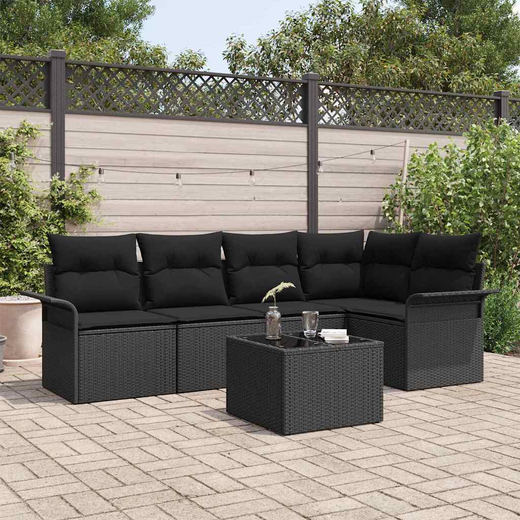 Tuin Sofa Set met kussen met opslag 6 pcs Zwart Poly riet is nu te koop bij PeponiXL, paradijselijk wonen!