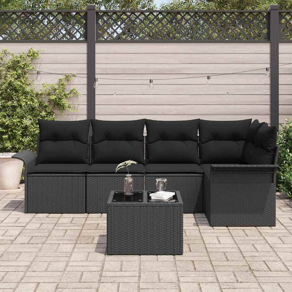 Tuin Sofa Set met kussen met opslag 6 pcs Zwart Poly riet is nu te koop bij PeponiXL, paradijselijk wonen!