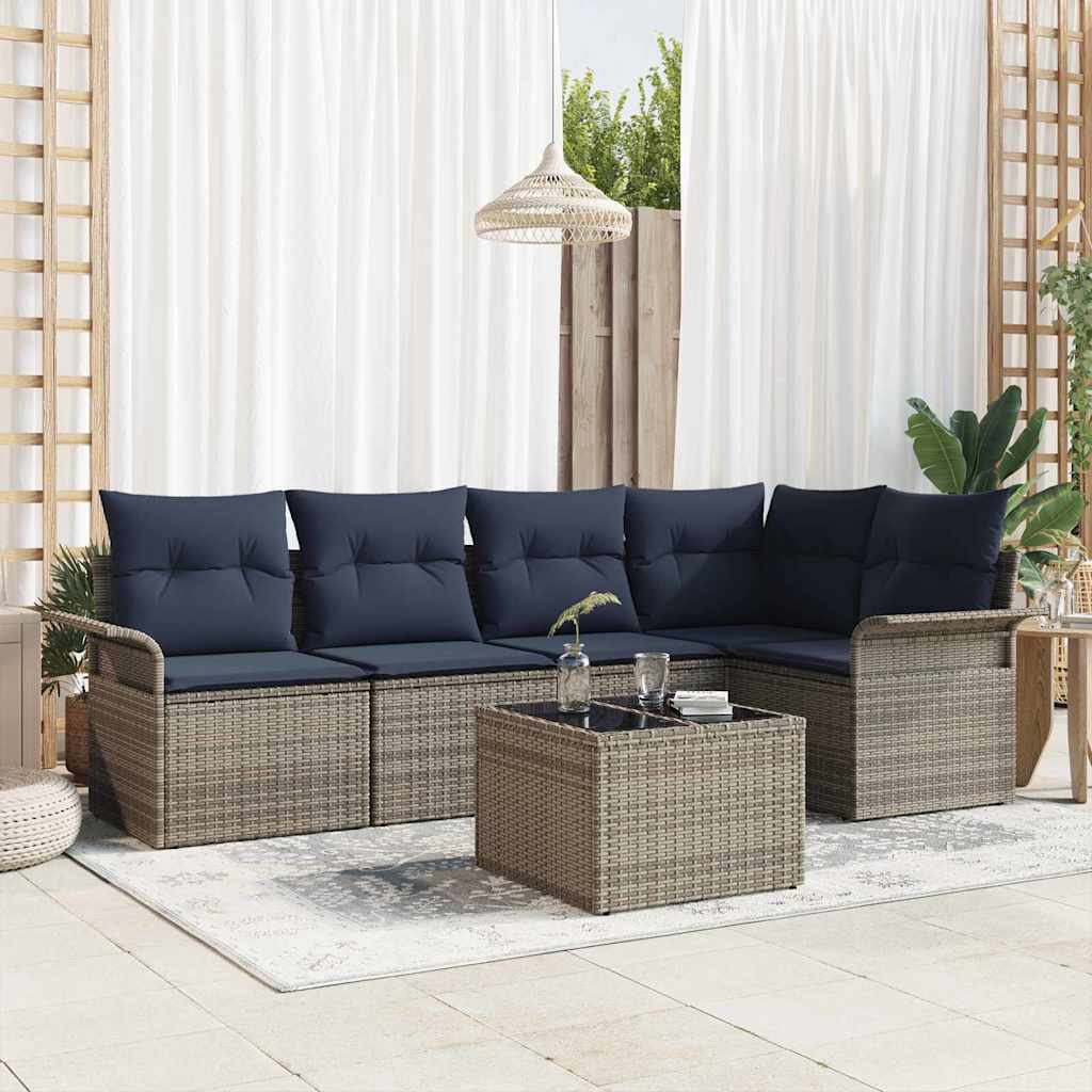 Tuin Sofa Set met opslag 6 pcs Grijs poly rattan is nu te koop bij PeponiXL, paradijselijk wonen!