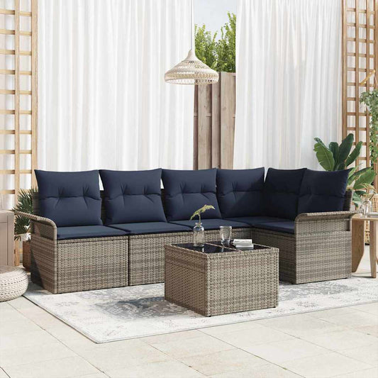 Tuin Sofa Set met opslag 6 pcs Grijs poly rattan is nu te koop bij PeponiXL, paradijselijk wonen!