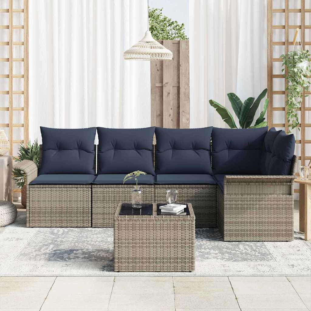 Tuin Sofa Set met opslag 6 pcs Grijs poly rattan is nu te koop bij PeponiXL, paradijselijk wonen!