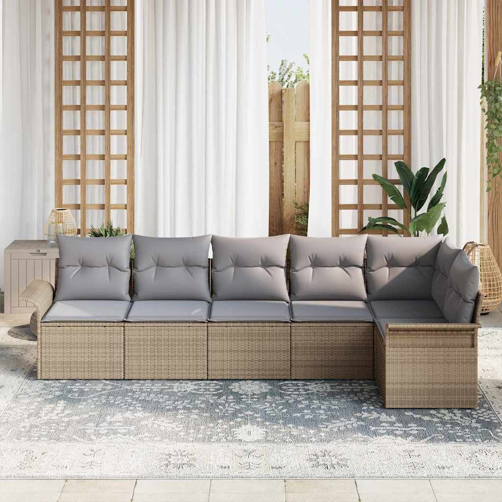 Tuin Sofa Set met kussen met opslag 6 pcs Beige Poly riet is nu te koop bij PeponiXL, paradijselijk wonen!