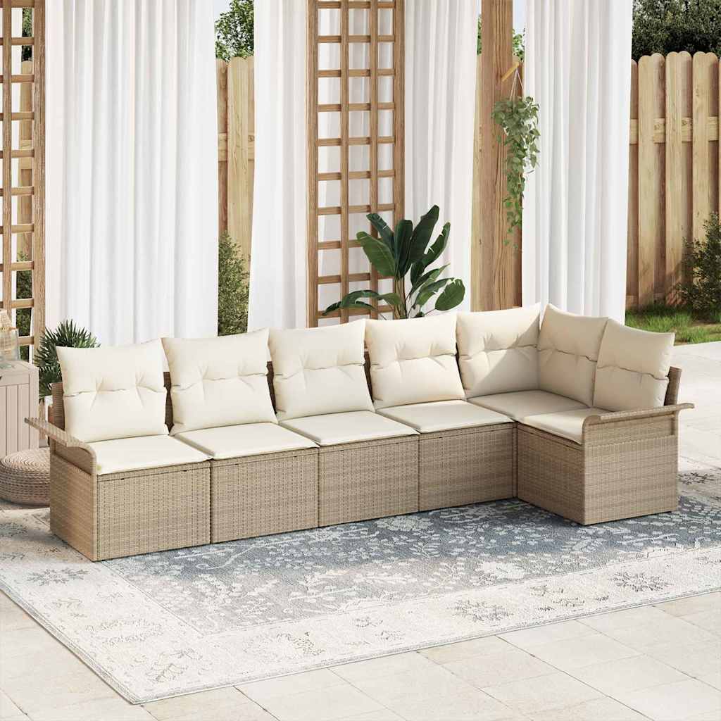 Tuin Sofa Set met kussen met opslag 6 pcs Beige Poly riet is nu te koop bij PeponiXL, paradijselijk wonen!