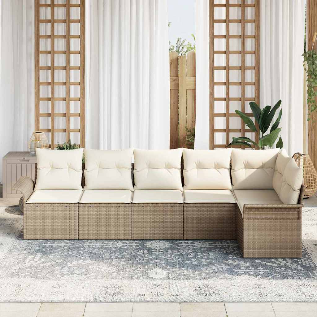 Tuin Sofa Set met kussen met opslag 6 pcs Beige Poly riet is nu te koop bij PeponiXL, paradijselijk wonen!