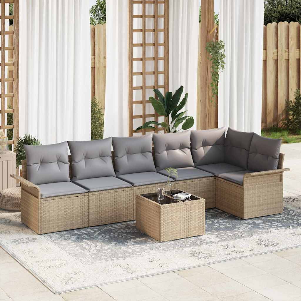 Tuin Sofa Set met kussen met opslag 7 pcs Beige Poly riet is nu te koop bij PeponiXL, paradijselijk wonen!