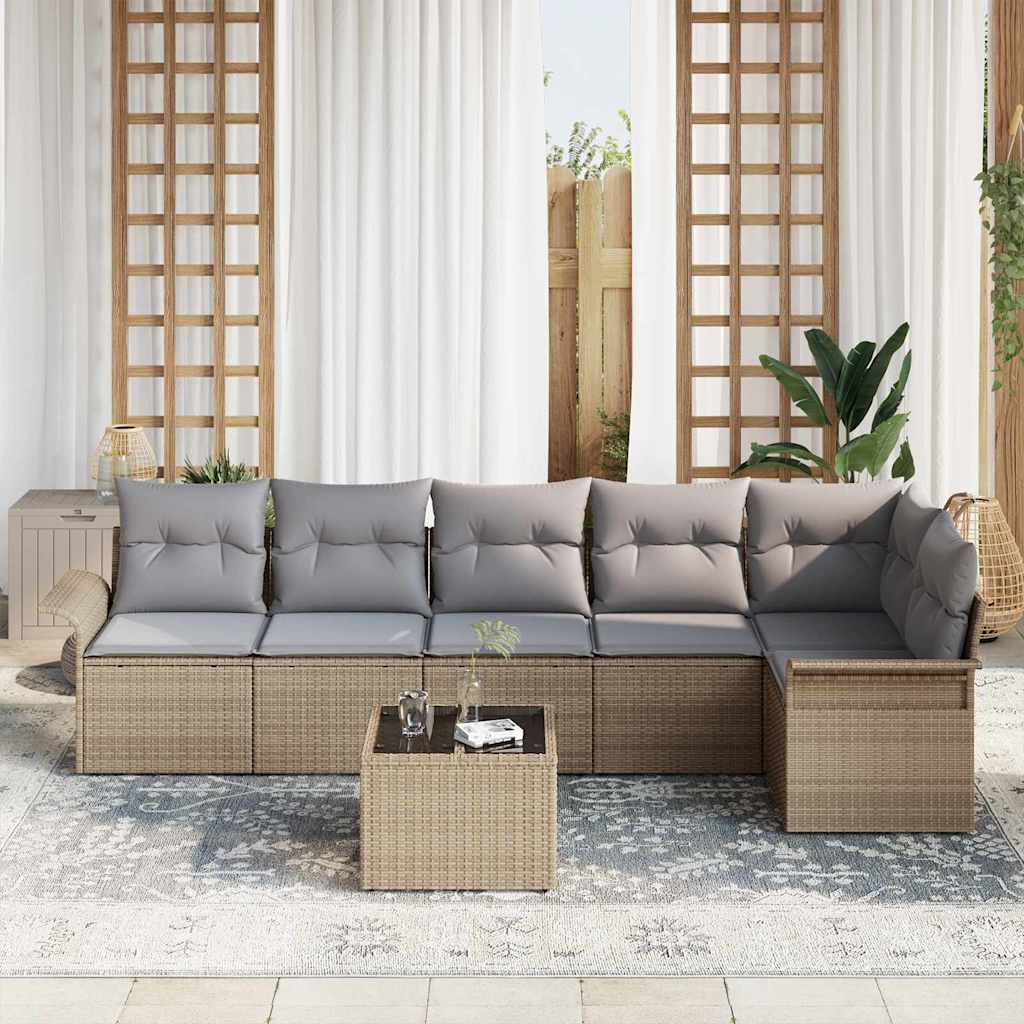 Tuin Sofa Set met kussen met opslag 7 pcs Beige Poly riet is nu te koop bij PeponiXL, paradijselijk wonen!