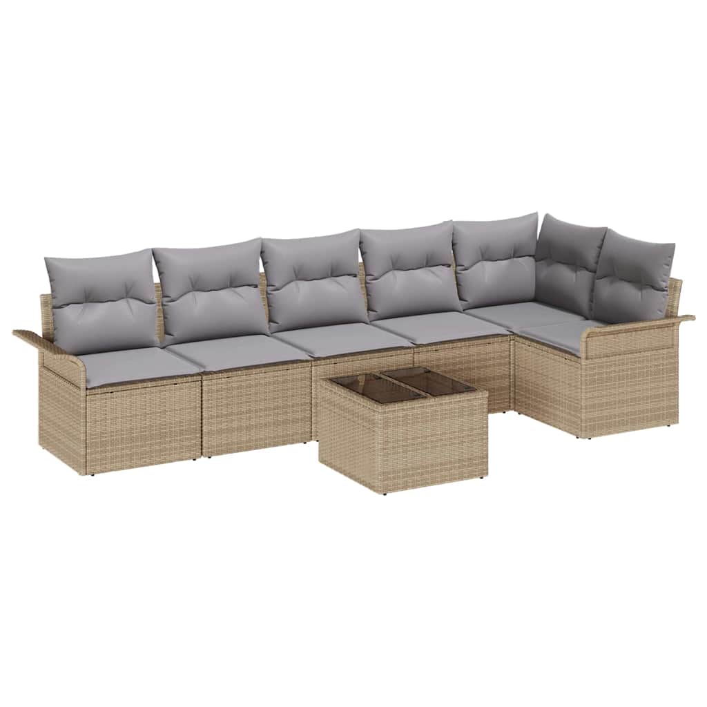 Tuin Sofa Set met kussen met opslag 7 pcs Beige Poly riet is nu te koop bij PeponiXL, paradijselijk wonen!