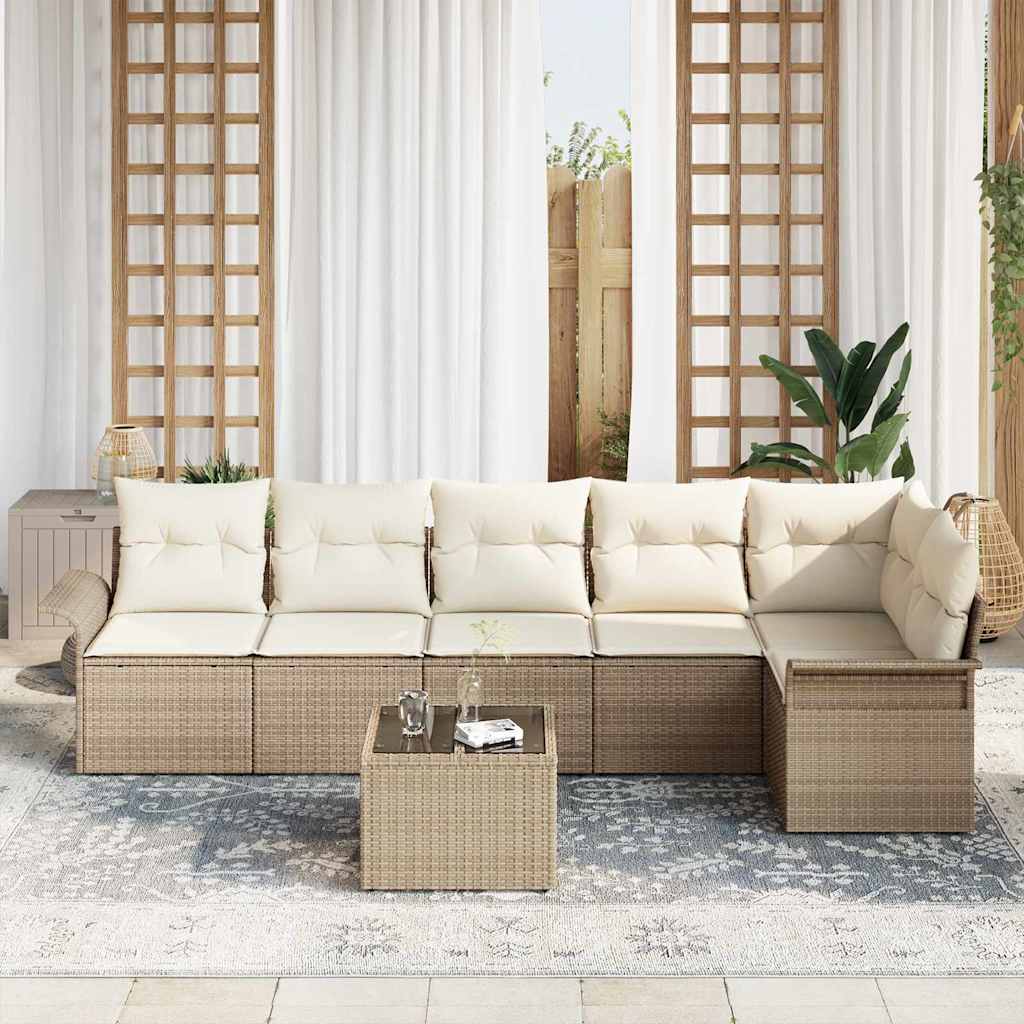 Tuin Sofa Set met kussen met opslag 7 pcs Beige Poly riet is nu te koop bij PeponiXL, paradijselijk wonen!