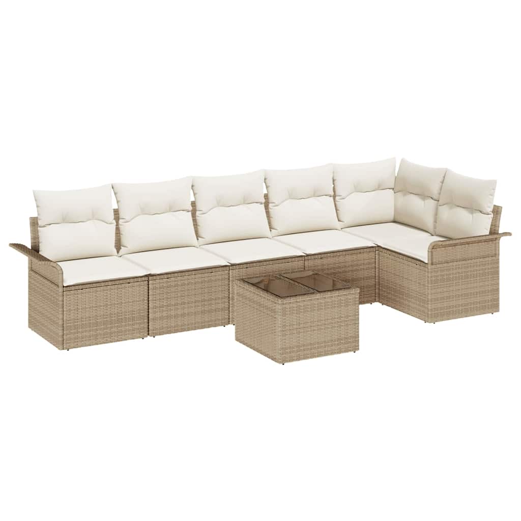Tuin Sofa Set met kussen met opslag 7 pcs Beige Poly riet is nu te koop bij PeponiXL, paradijselijk wonen!