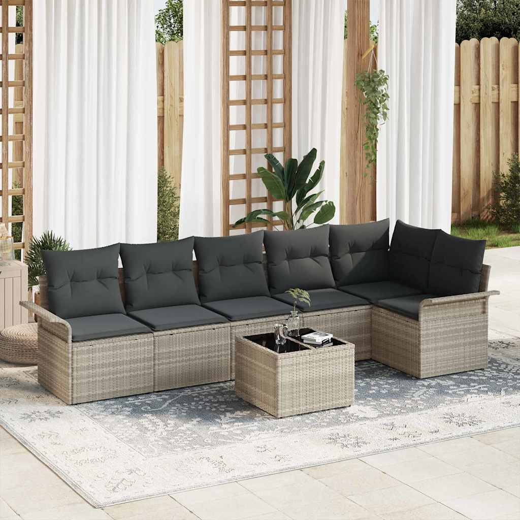 Tuin Sofa Set met kussen met opslag 7 pcs Lichtgrijs Poly riet is nu te koop bij PeponiXL, paradijselijk wonen!