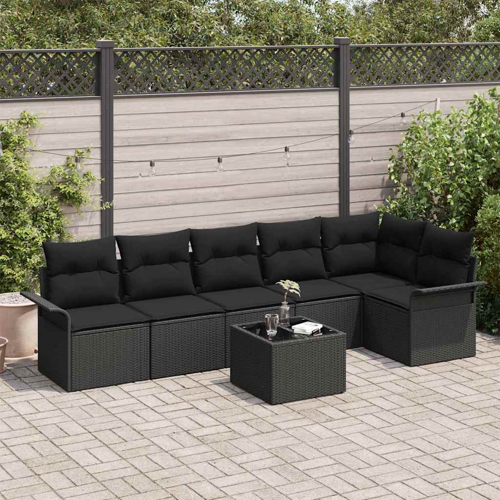 Tuin Sofa Set met kussen met opslag 7 pcs Zwart Poly riet is nu te koop bij PeponiXL, paradijselijk wonen!