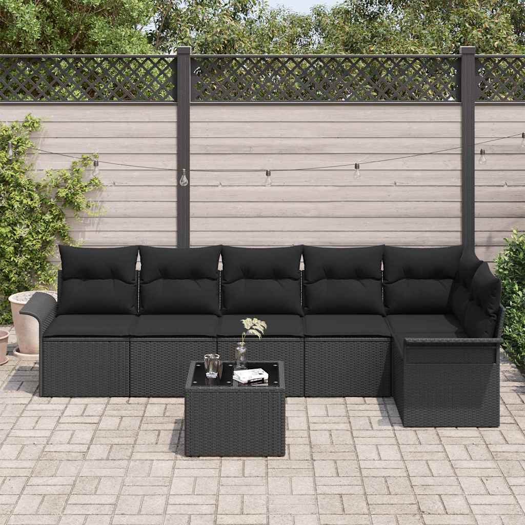 Tuin Sofa Set met kussen met opslag 7 pcs Zwart Poly riet is nu te koop bij PeponiXL, paradijselijk wonen!