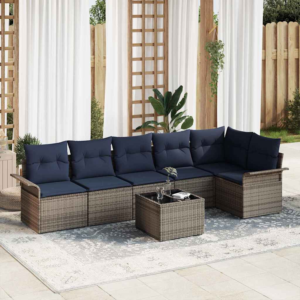 Tuin Sofa Set met opslag 7 pcs Grijs poly rattan is nu te koop bij PeponiXL, paradijselijk wonen!
