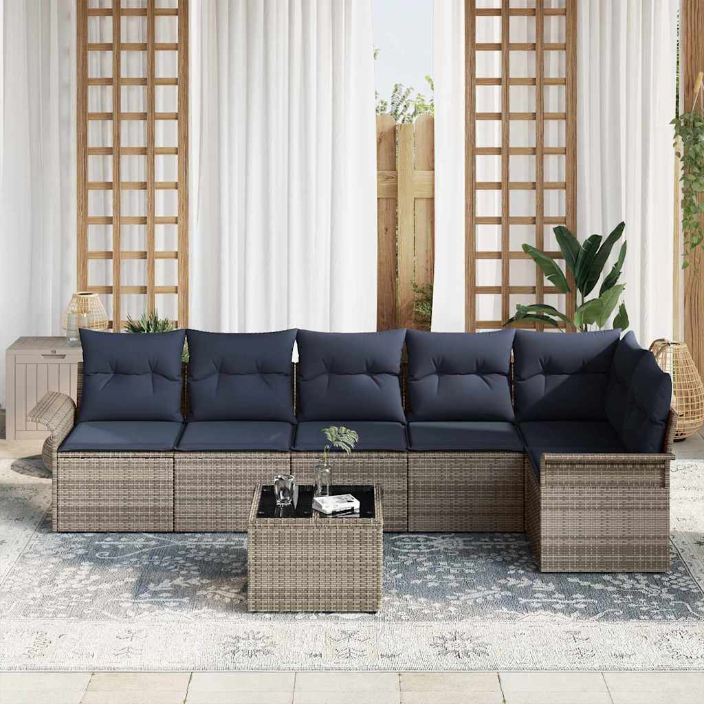 Tuin Sofa Set met opslag 7 pcs Grijs poly rattan is nu te koop bij PeponiXL, paradijselijk wonen!