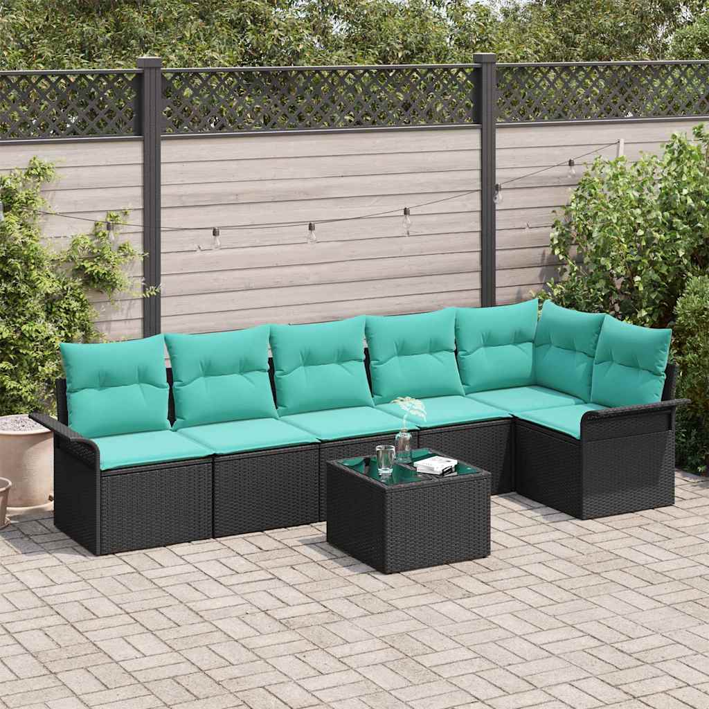 Tuin Sofa Set met kussen met opslag 7 pcs Zwart Poly riet is nu te koop bij PeponiXL, paradijselijk wonen!