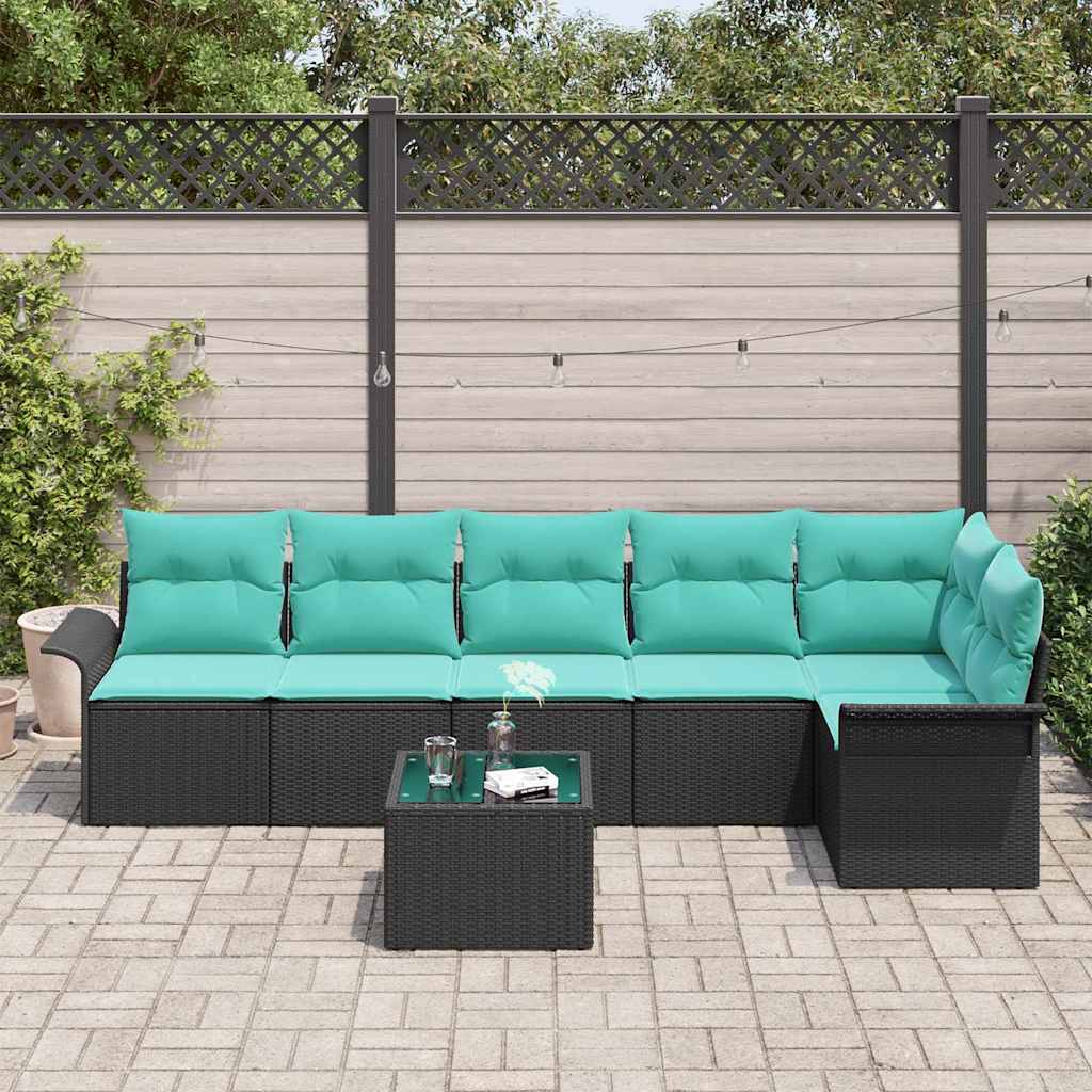 Tuin Sofa Set met kussen met opslag 7 pcs Zwart Poly riet is nu te koop bij PeponiXL, paradijselijk wonen!