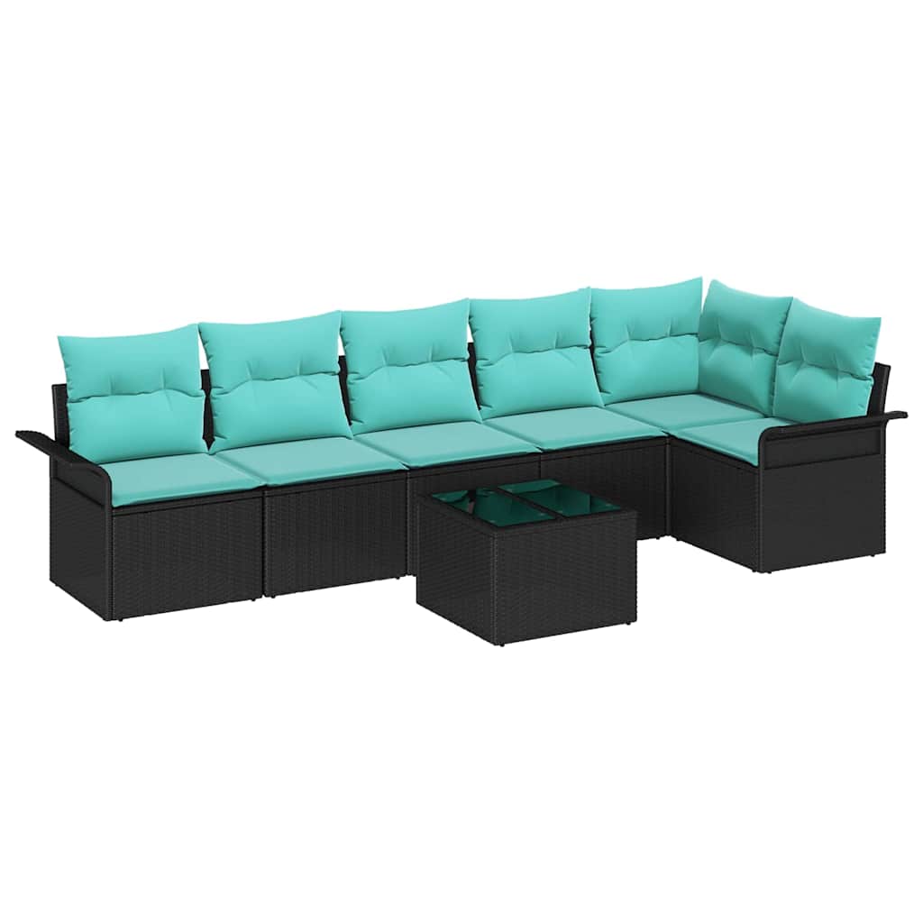 Tuin Sofa Set met kussen met opslag 7 pcs Zwart Poly riet is nu te koop bij PeponiXL, paradijselijk wonen!