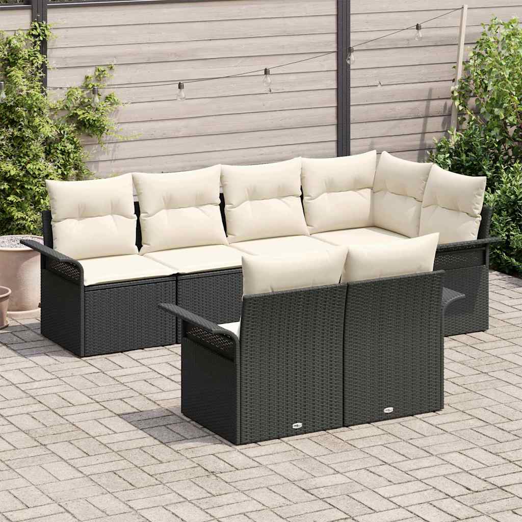 Tuin Sofa Set met kussen met opslag 7 pcs Zwart Poly riet is nu te koop bij PeponiXL, paradijselijk wonen!
