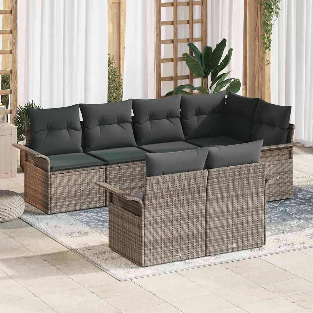 Tuin Sofa Set met kussen met opslag 7 pcs Grijs Poly riet is nu te koop bij PeponiXL, paradijselijk wonen!